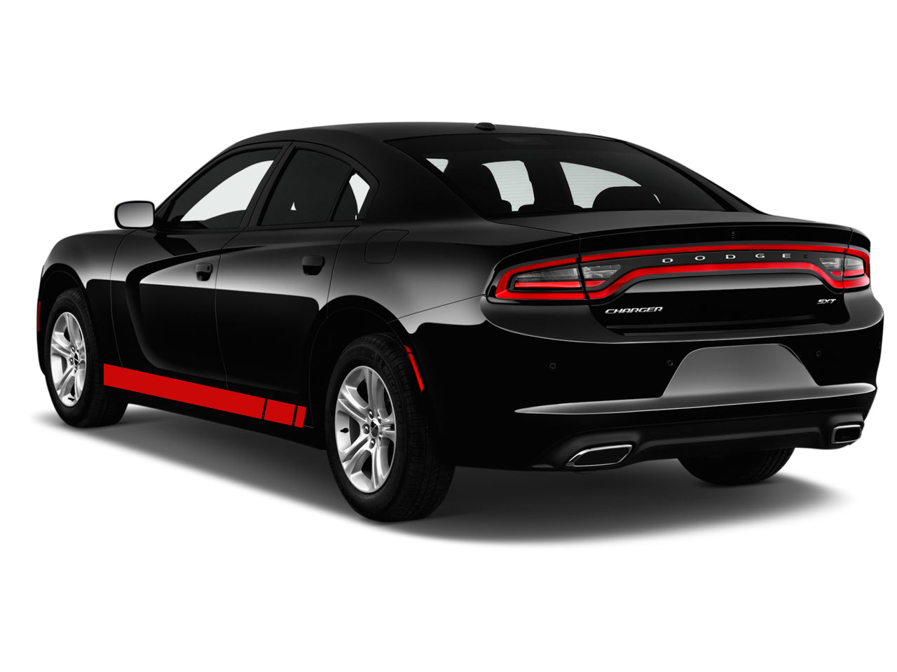 a black dodge charger parked on a white background