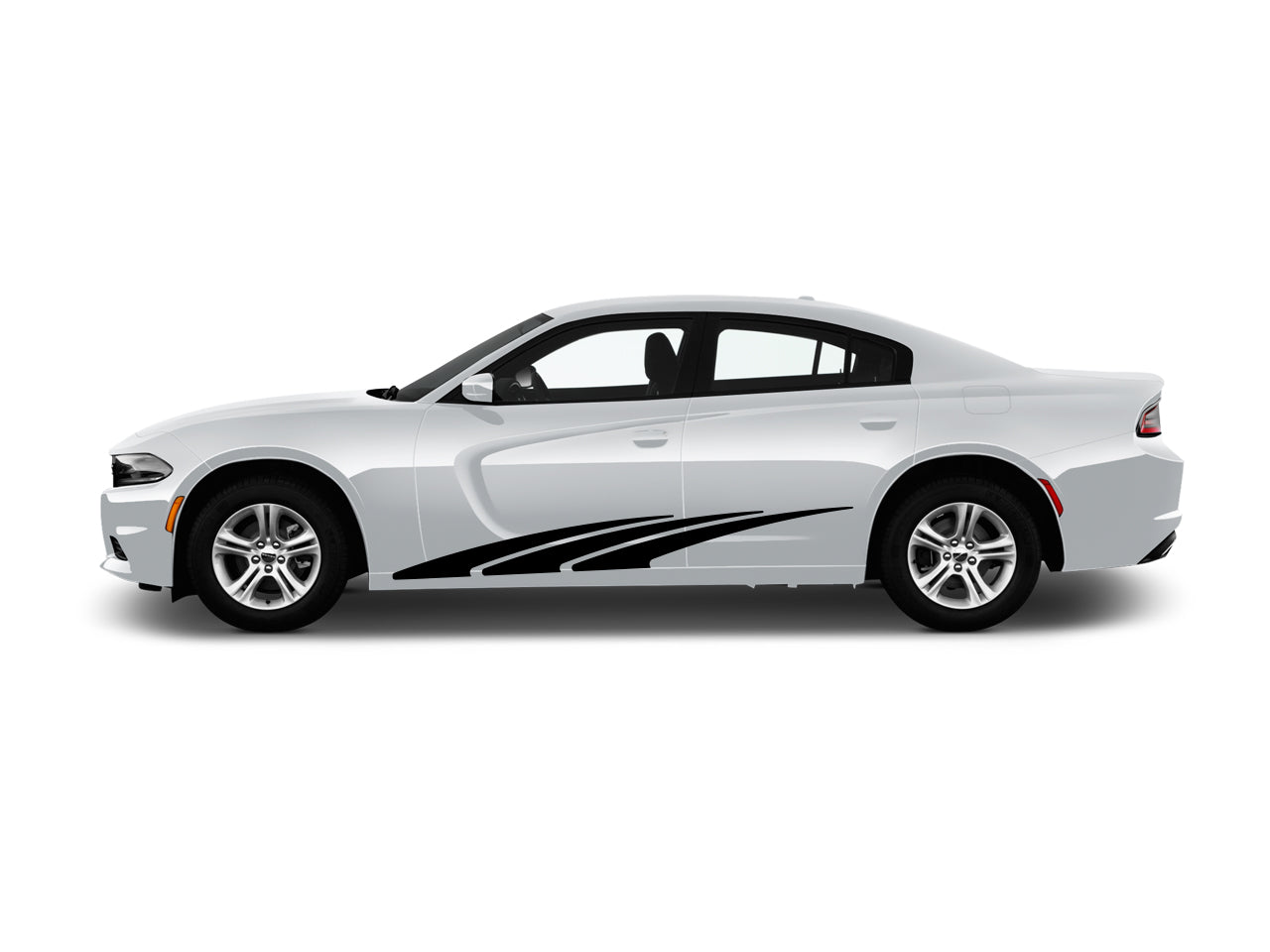 a white car with a black stripe on it