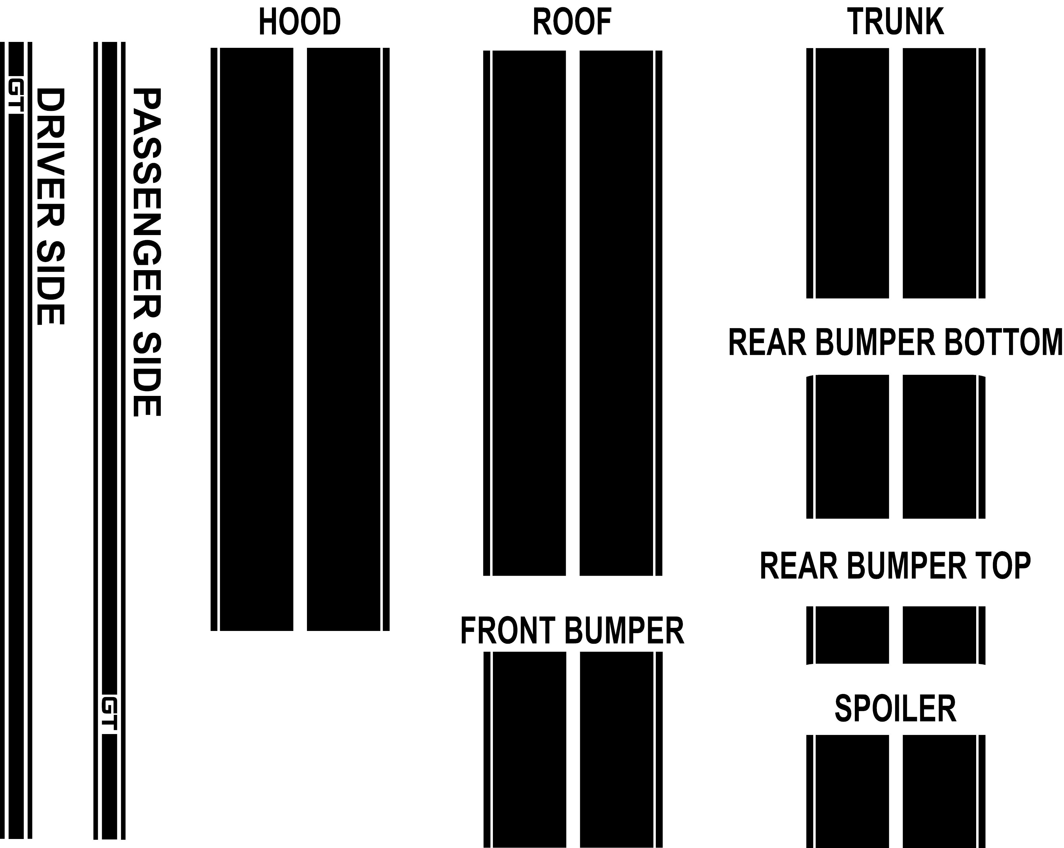 Dual 7.9" Racing Stripes w/pins Self Healing Vinyl fits Ford Mustang 2015 to 2023