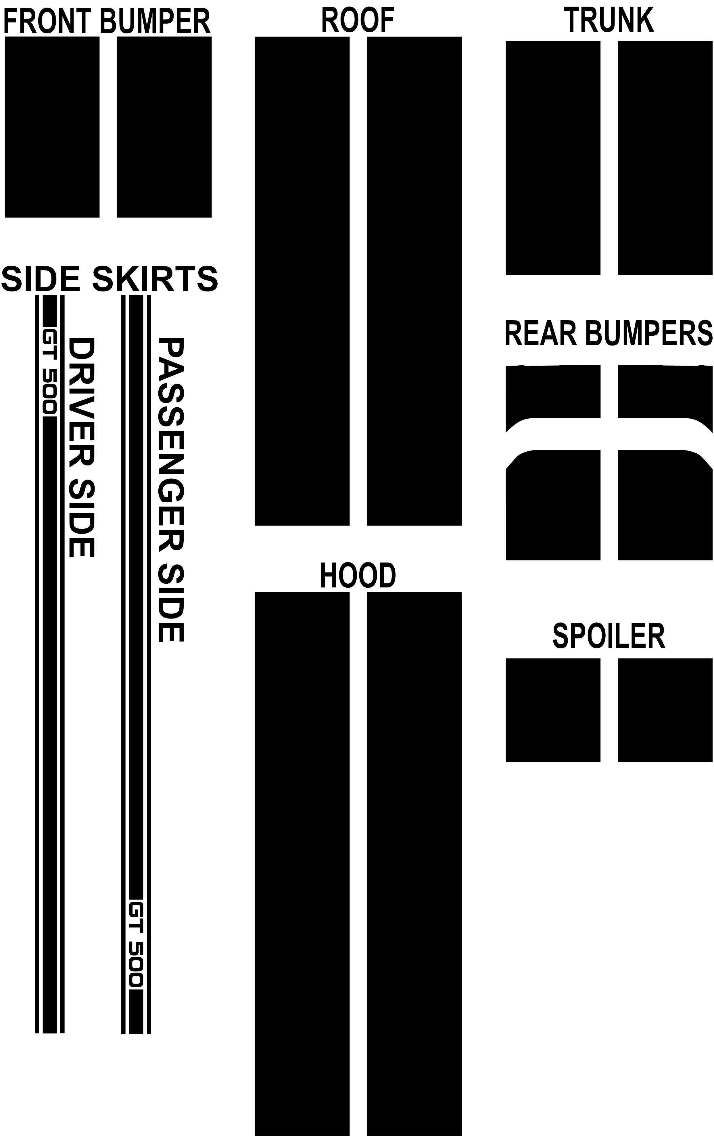 GT 500 Dual 11" Racing Stripes Self Healing Vinyl fits Ford Mustang 2015 to 2023