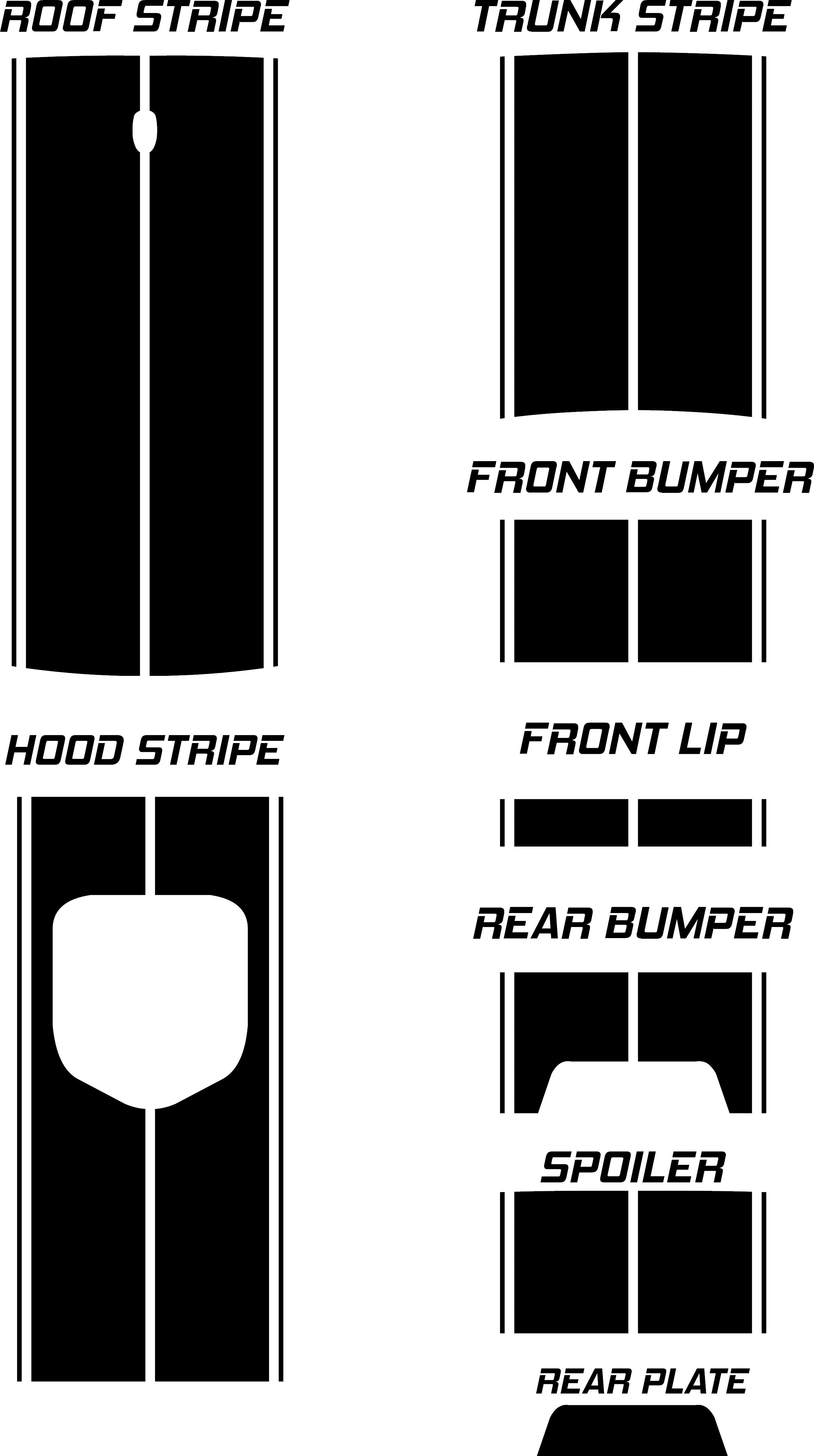 Dual 12" Racing Stripes with Pins Self Healing Vinyl fits Dodge Challenger RT SHAKER 2015 to 2023
