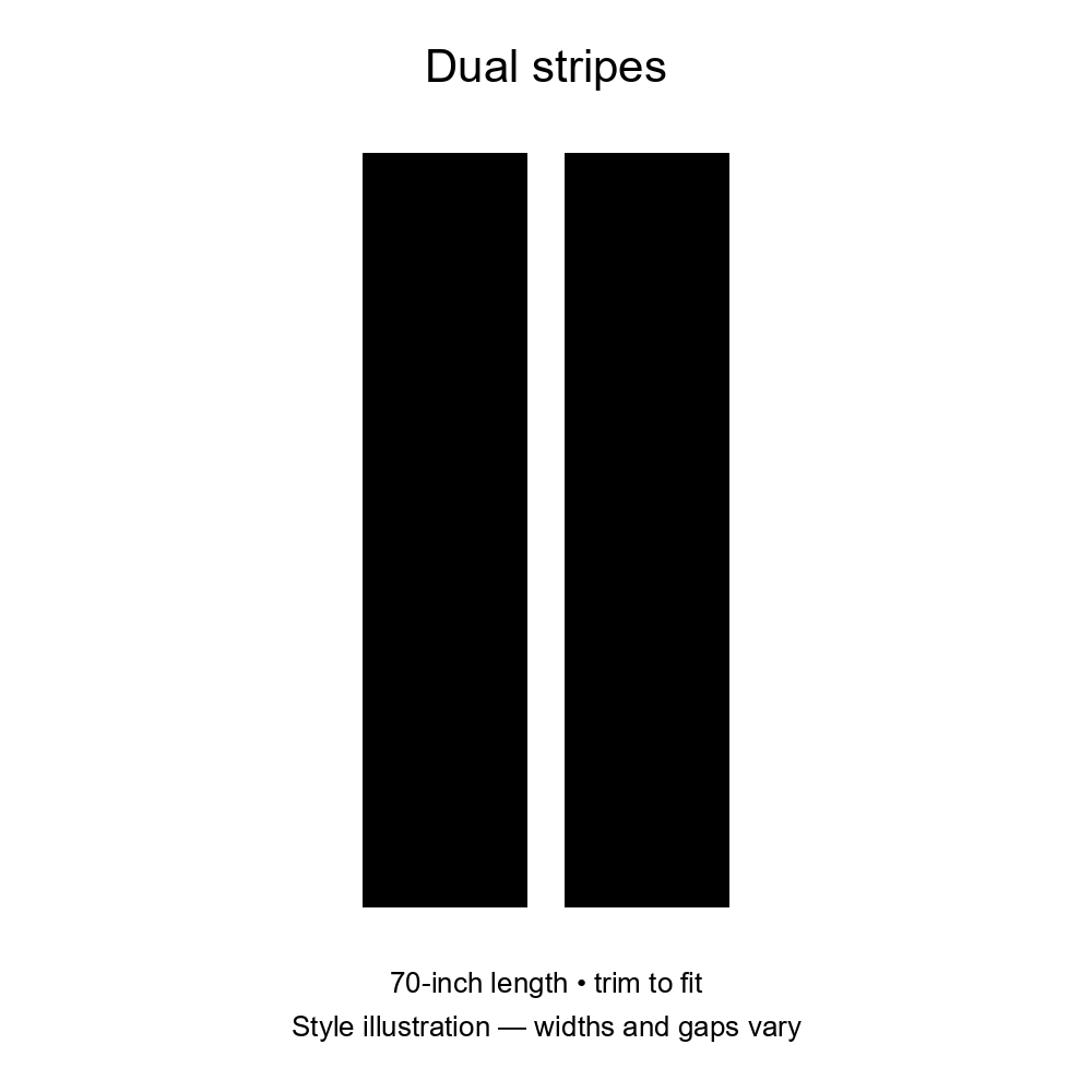 dual stripe layout illustration. Fixed 70-inch length, trim to fit; widths and gaps vary.