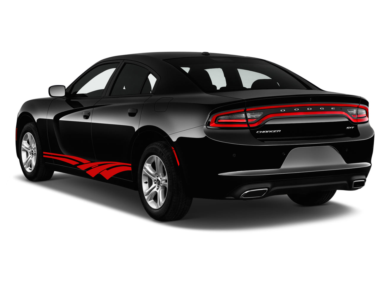 a black dodge charger parked in front of a white background