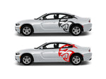 two side by side images of a white sports car
