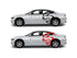 two side by side images of a white sports car