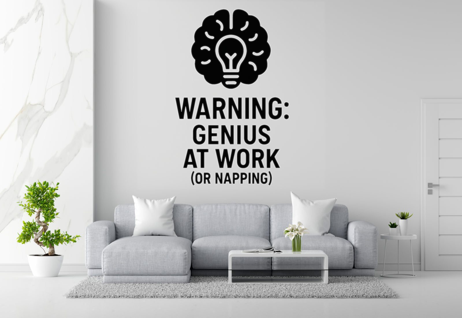 Warning: Genius at Work (or Napping) - Home Office Wall Decal Vinyl Sticker Removable