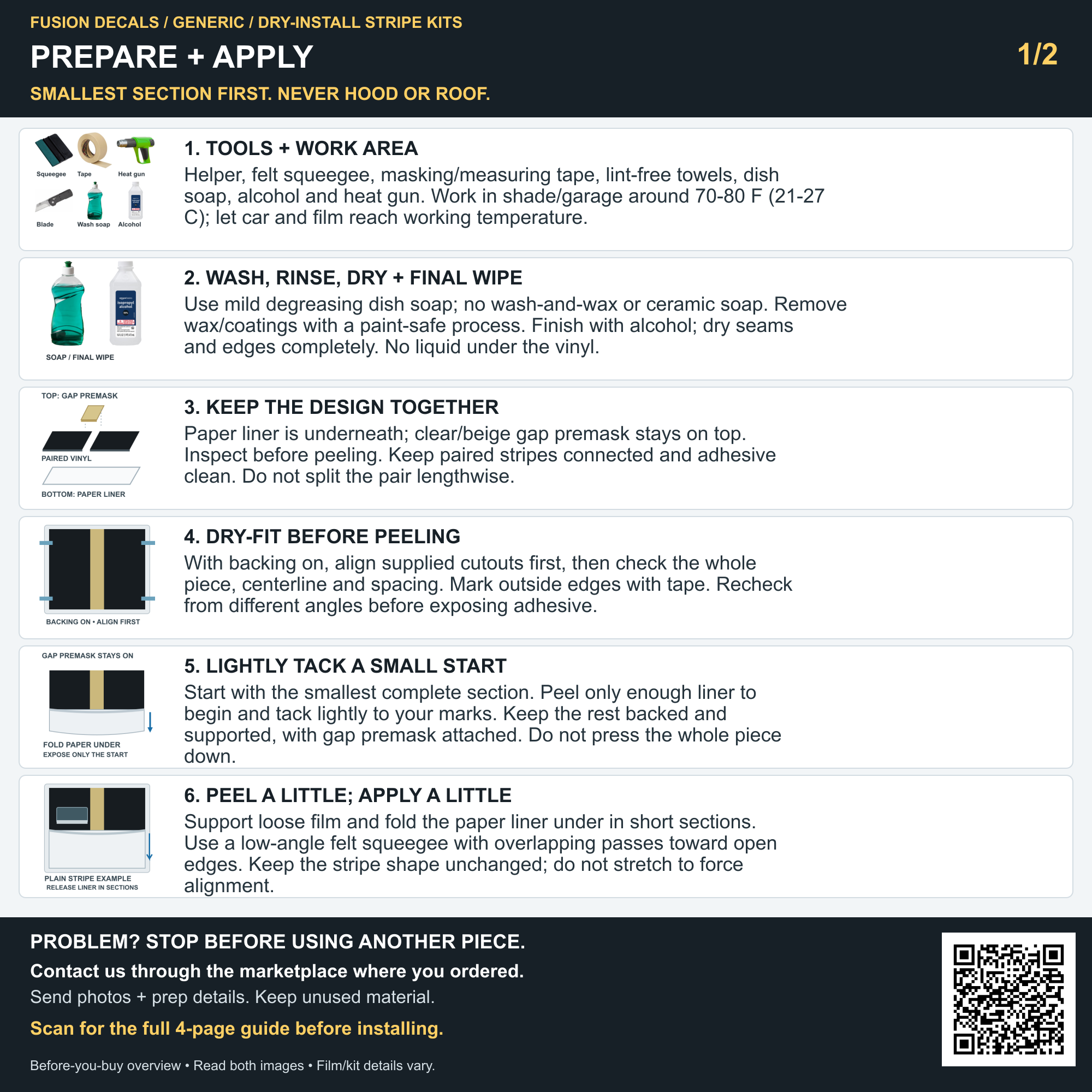 Fusion Decals dry-install racing-stripe and livery-kit guide, 1 of 2