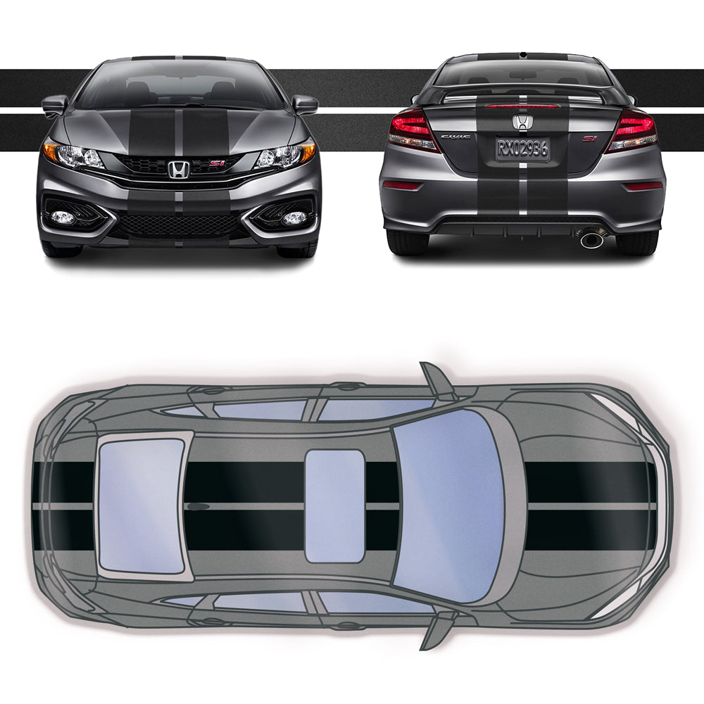 Dual 11" Racing Stripes Self Healing Vinyl fits Honda Civic Si Sedan 2012 - 2015