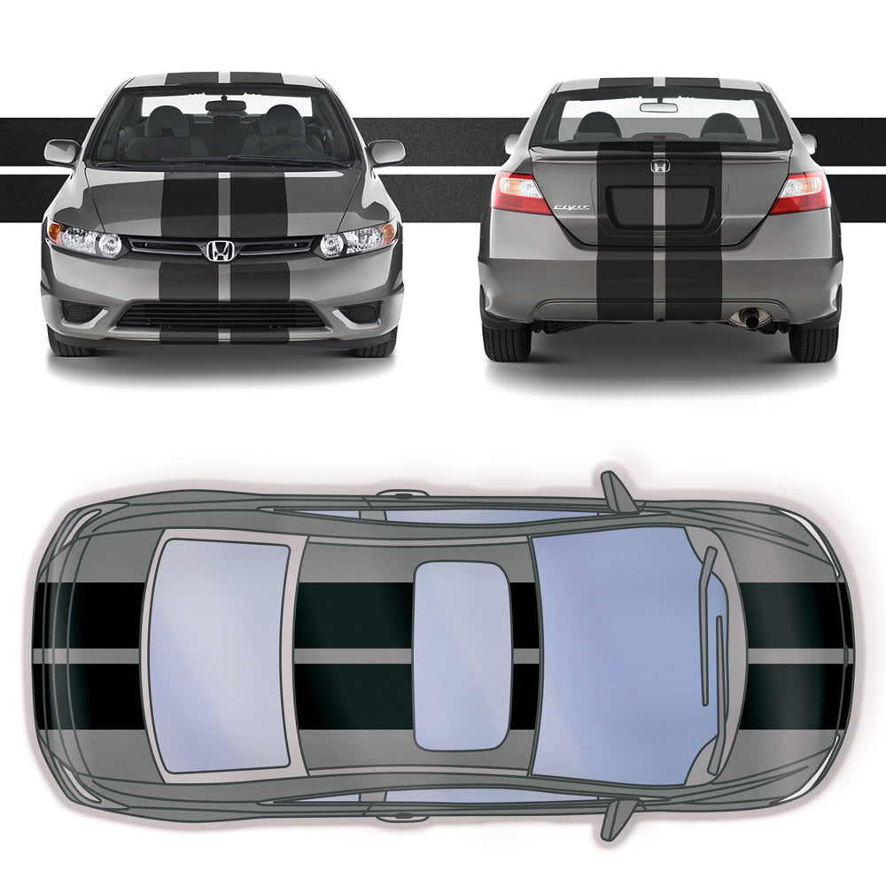 Dual 10" Racing Stripes Self Healing Vinyl fits Honda Civic Coupe 2006 to 2011