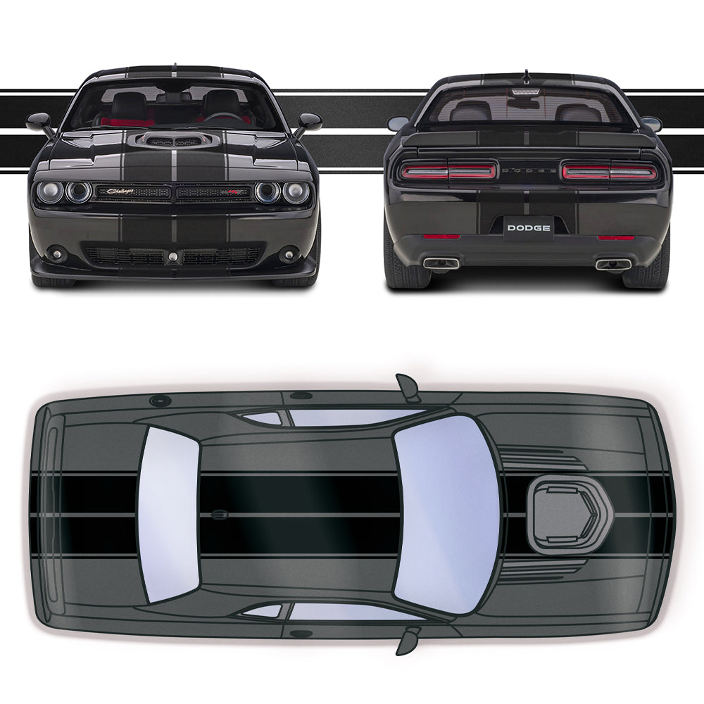 Dual 12" Racing Stripes with Pins Self Healing Vinyl fits Dodge Challenger RT SHAKER 2015 to 2023