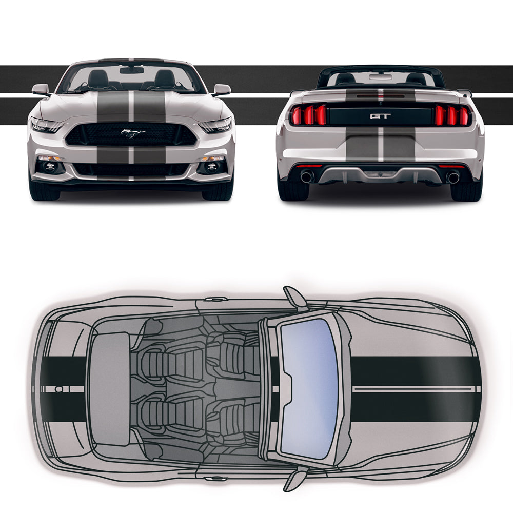 Dual 11" Racing Stripes Self Healing fits Ford Mustang Convertible 2016 to 2022