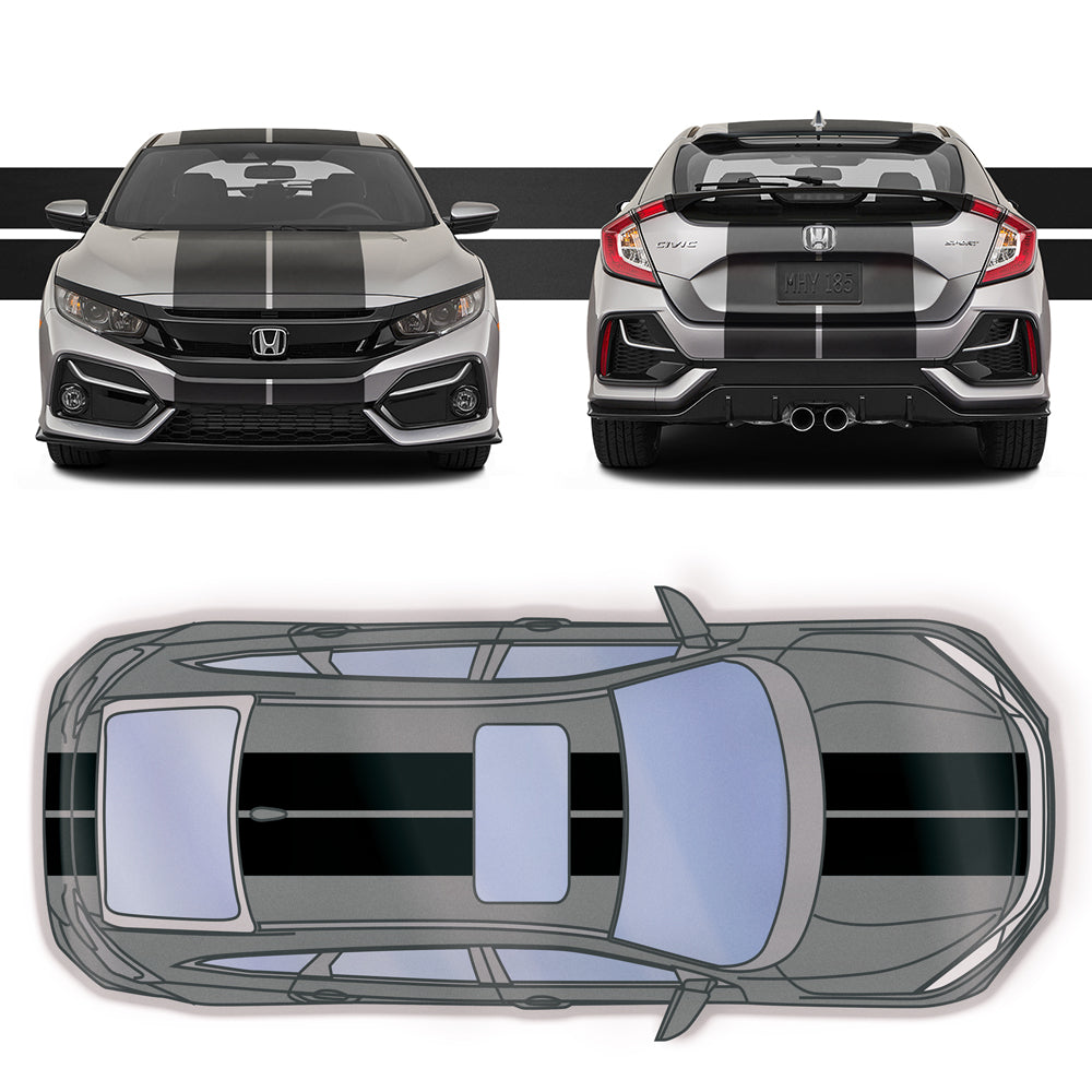 Dual 12" Racing Stripes Self Healing Vinyl fits Honda Civic Hatchback 2021 +