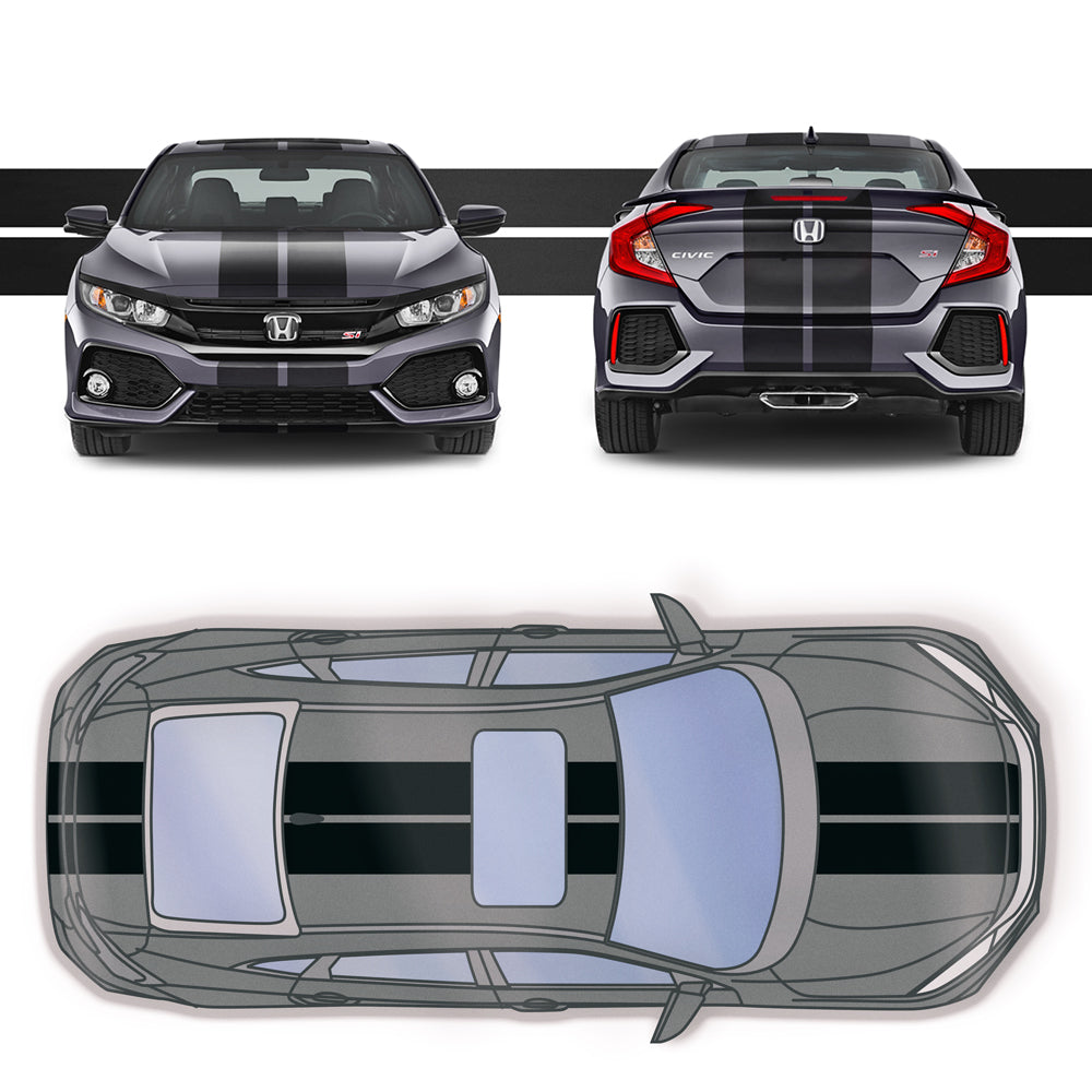 Dual 9" Racing Stripes Self Healing Vinyl fits Honda Civic Si Sedan 2017 to 2020