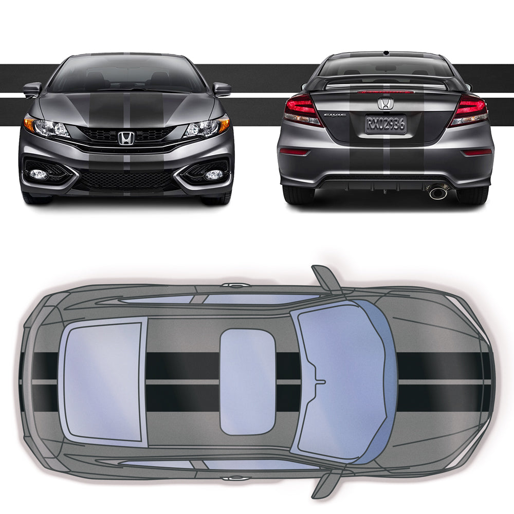 Dual 11" Racing Stripes Self Healing Vinyl fits Honda Civic Coup 2012 to 2015
