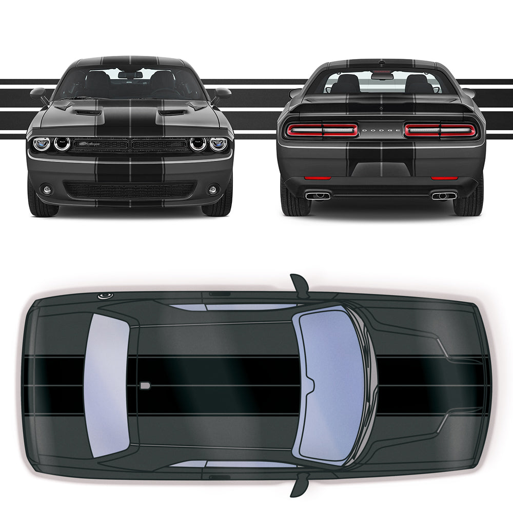Dual 11" with pinstripes & .5" gap Racing Stripes Air Release Vinyl fits Dodge Challenger 2008 2022 Fusion Decals