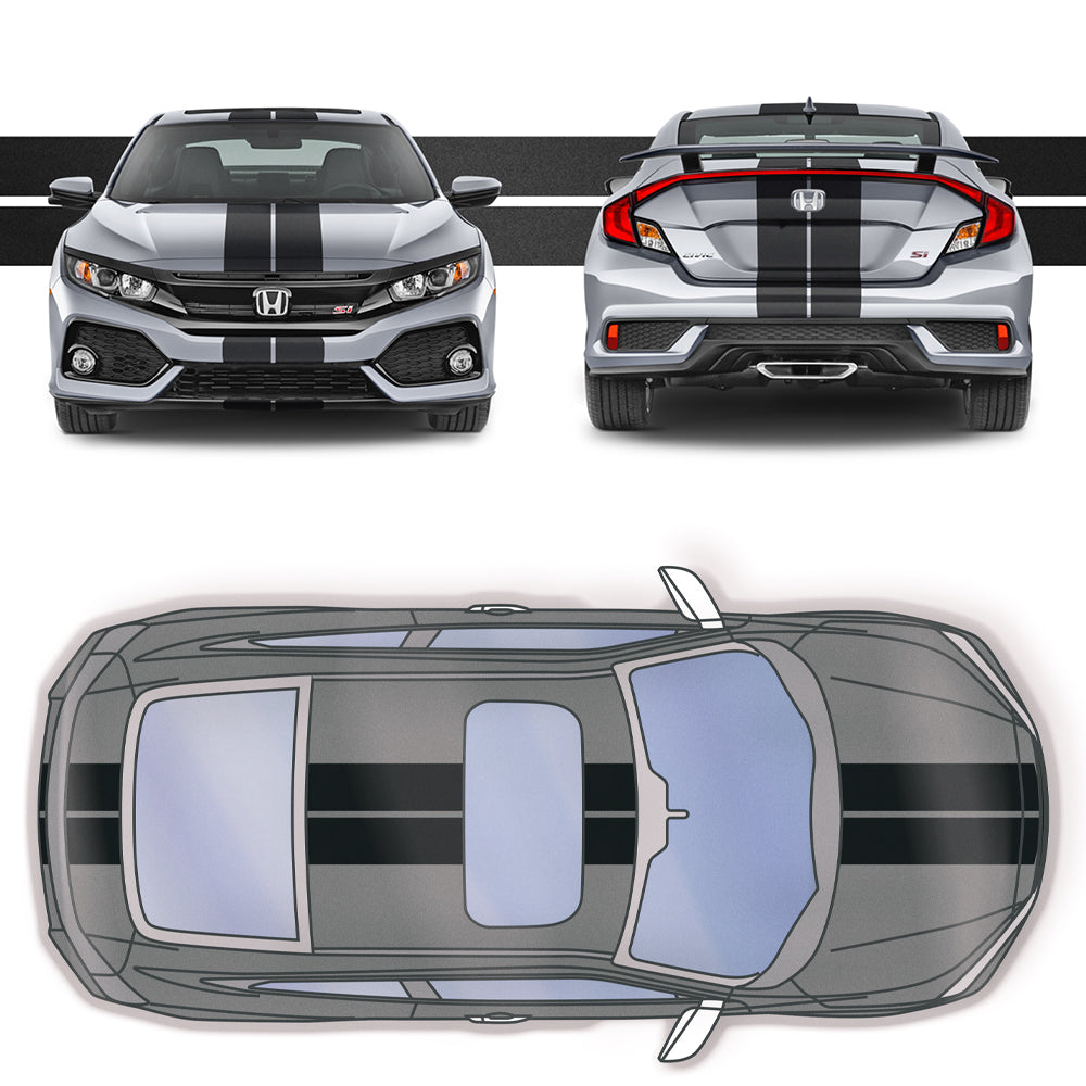 Dual 7" Racing Stripes Self Healing Vinyl fits Honda Civic Si Coupe 2017 to 2019