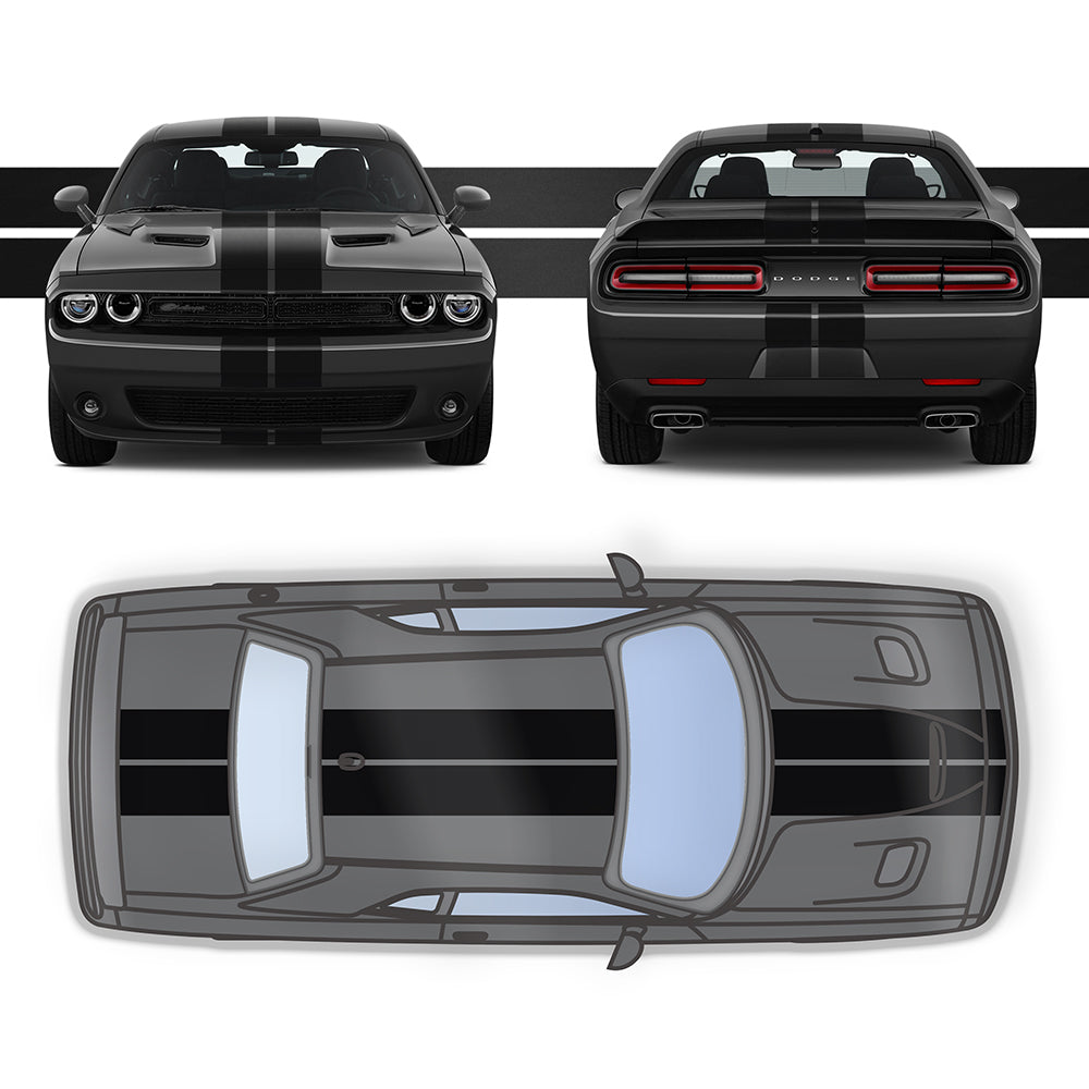 Dual 8" Racing Stripes Self Healing Vinyl fits Dodge Challenger 2008 to 2022
