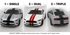 Illustrative single black, dual red and triple black racing stripe layouts. Multiple trimmed sections shown; vehicle not included.