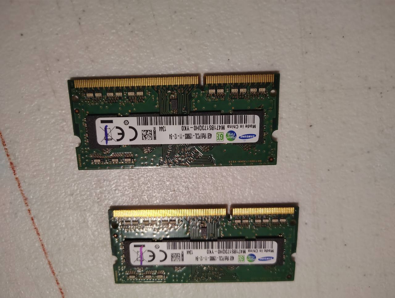 Actual Samsung pair, two 4GB DDR3L laptop RAM modules with M471B5173QH0-YK0 labels