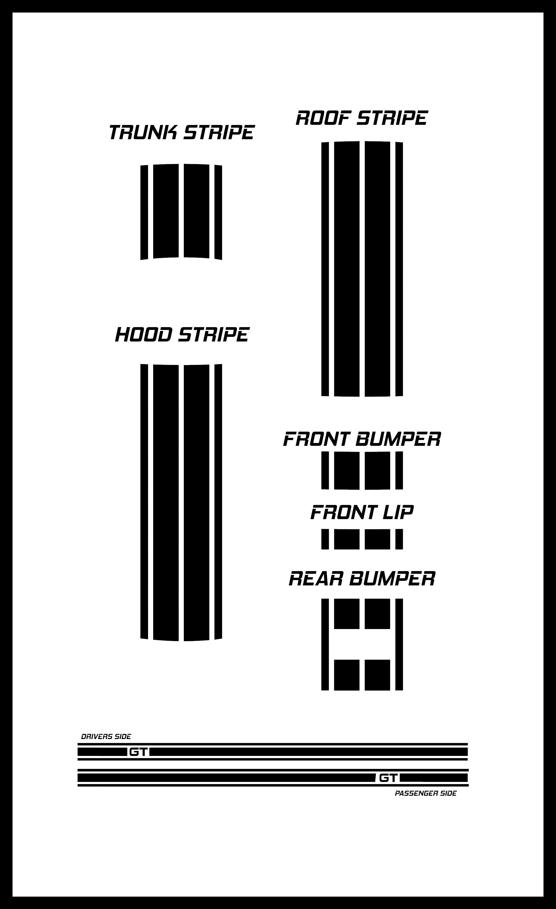 GT Dual 5" Racing Stripes w/pins Self Healing Vinyl fits Ford Mustang 2015 to 23