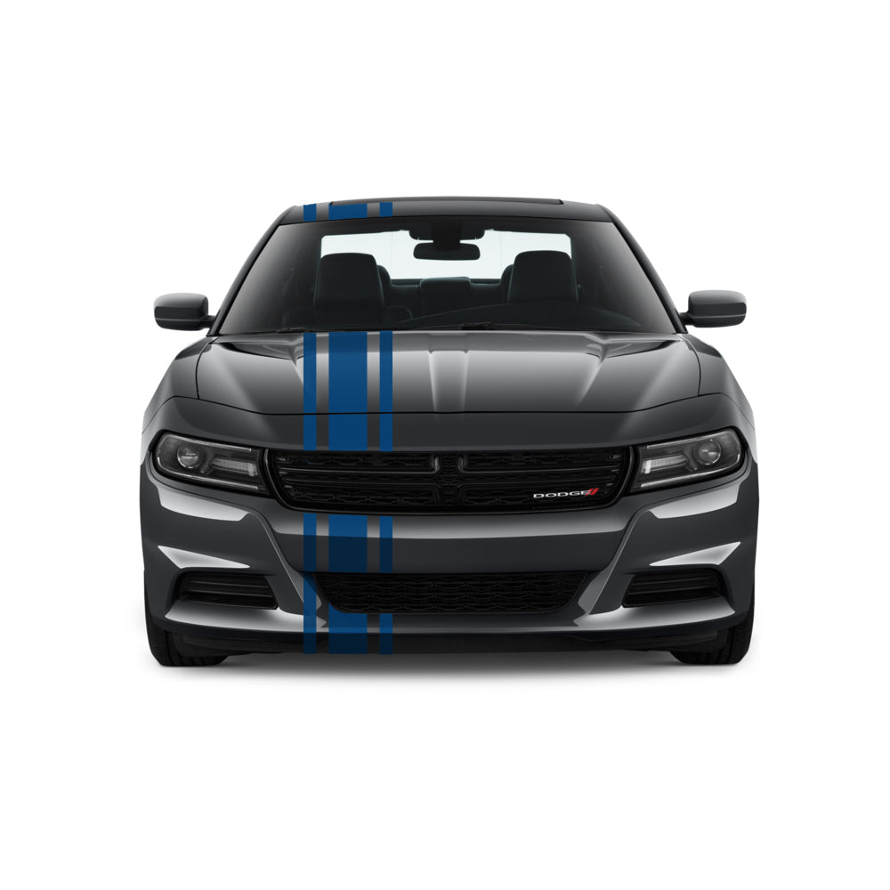 Dual Racing Stripes [3x] 6", 2", 6" x 74" - Vinyl Decals - Fits All Vehicles Fusion Decals