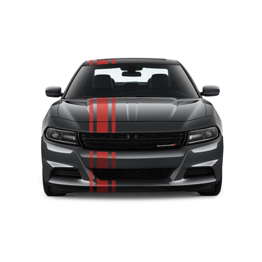 Dual Racing Stripes [3x] 6", 2", 6" x 74" - Vinyl Decals - Fits All Vehicles Fusion Decals