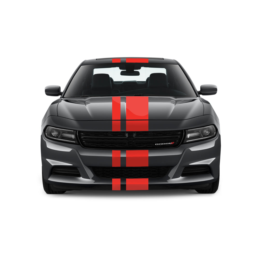 Dual Racing Stripes [3x] 3", 2", 8" x 74" - Vinyl Decals - Fits All Vehicles Fusion Decals