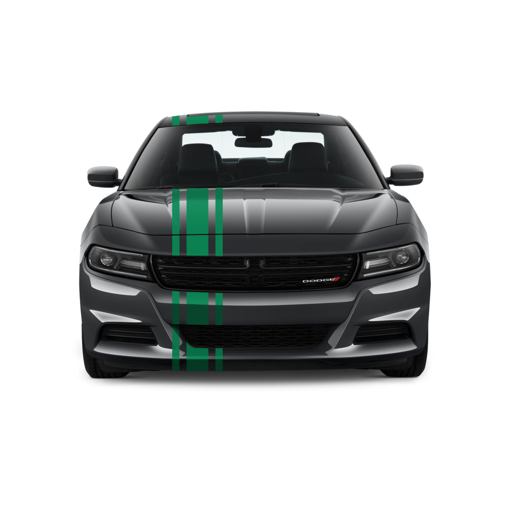 Dual Racing Stripes [3x] 6", 2", 6" x 74" - Vinyl Decals - Fits All Vehicles Fusion Decals