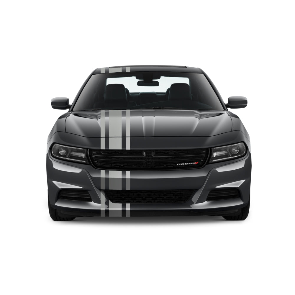 Dual Racing Stripes [3x] 6", 2", 6" x 74" - Vinyl Decals - Fits All Vehicles Fusion Decals