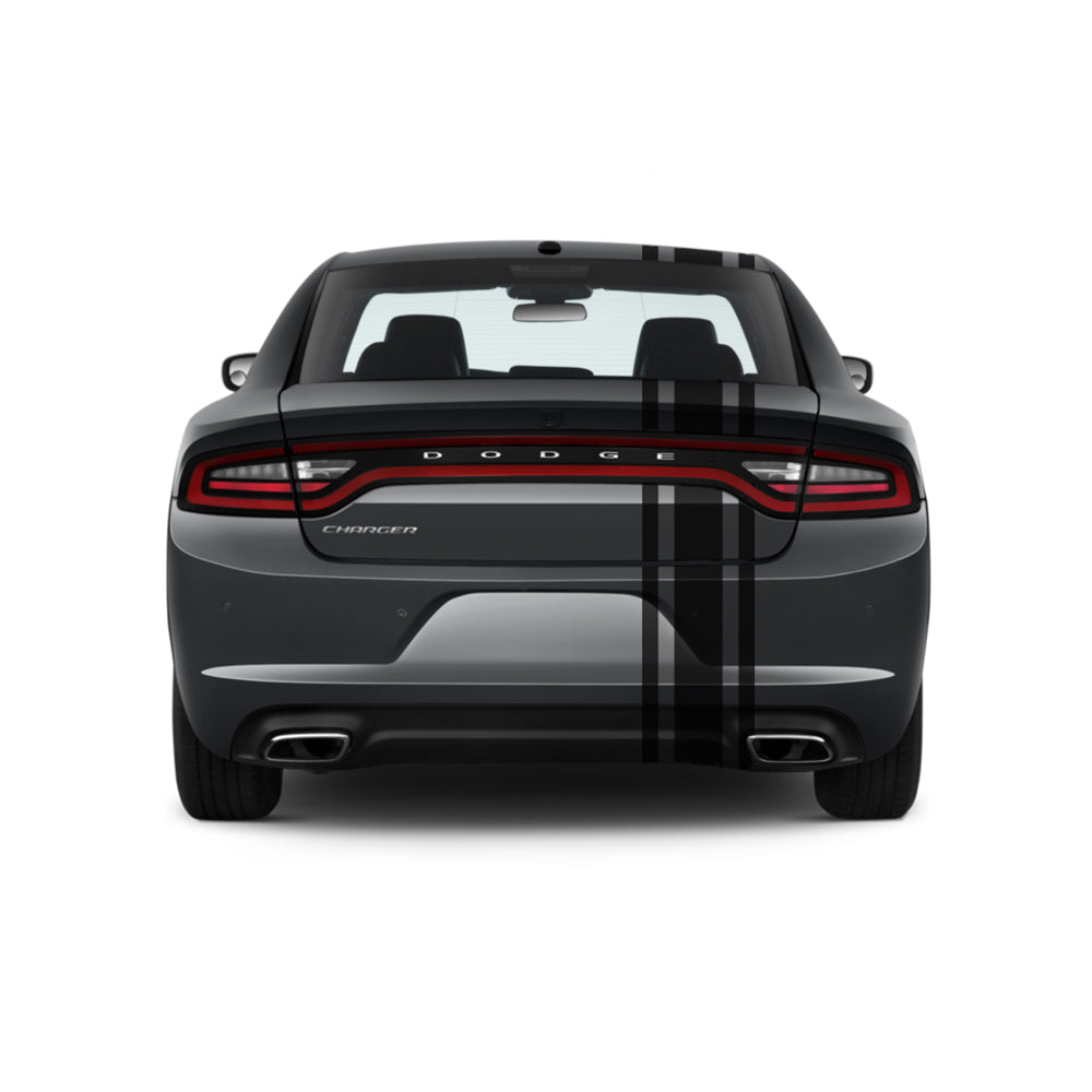 Dual Racing Stripes [3x] 6", 2", 6" x 74" - Vinyl Decals - Fits All Vehicles Fusion Decals