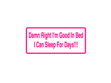 Damn Right I'M Good In Bed Outdoor Vinyl Wall Decal - Permanent