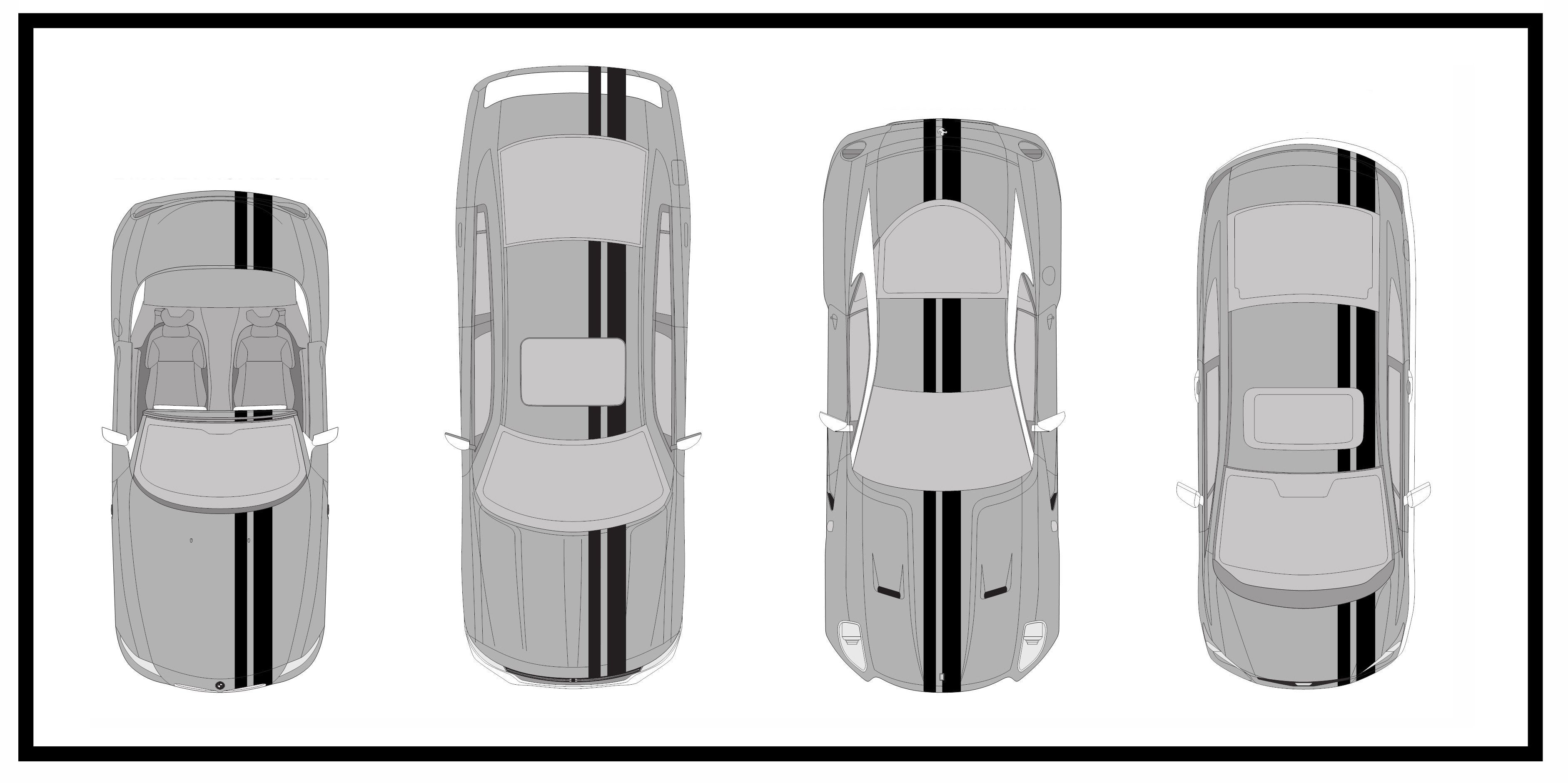 Dual Racing Stripes [3x] 4" , 2", 6" x 74" - Vinyl Decals - Fits All Vehicles Fusion Decals