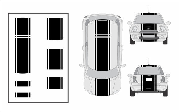 20 inches Racing Stripe w/Pins Total 28 inches - Compatible with/Replacement for - Mini Cooper 2007-2014
