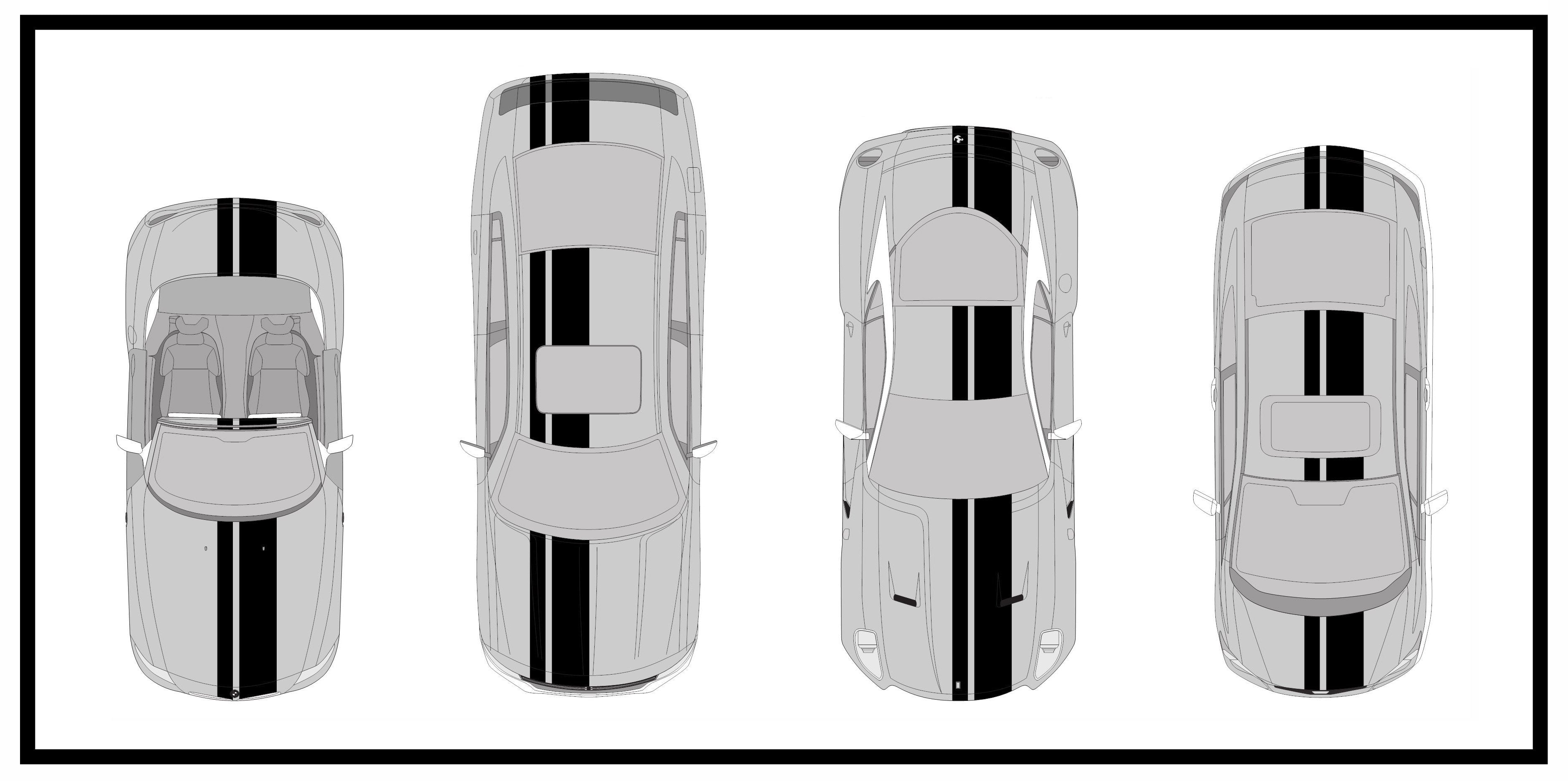 Dual Racing Stripes [3x] 5" , 2", 12" x 74" - Vinyl Decals - Fits All Vehicles Fusion Decals
