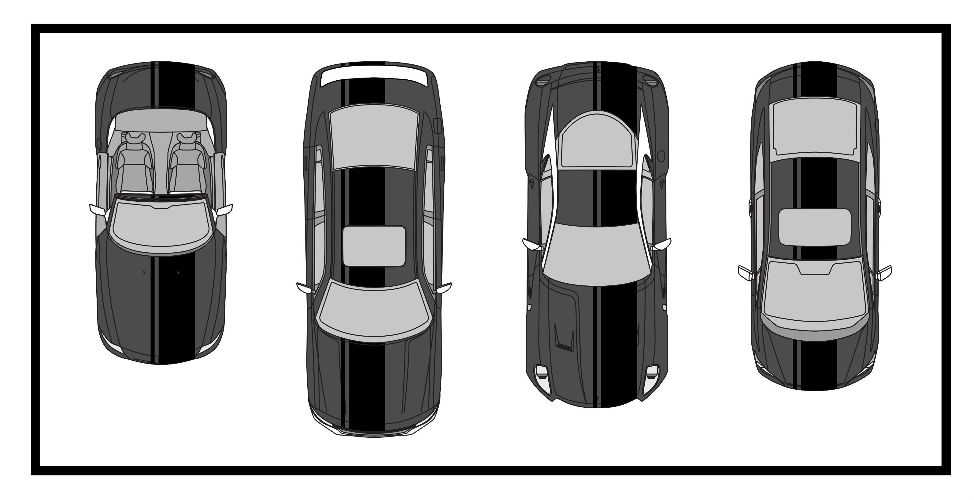 Dual Racing Stripes [3x] 2" , 2", 18" x 74" - Vinyl Decals - Fits All Vehicles Fusion Decals