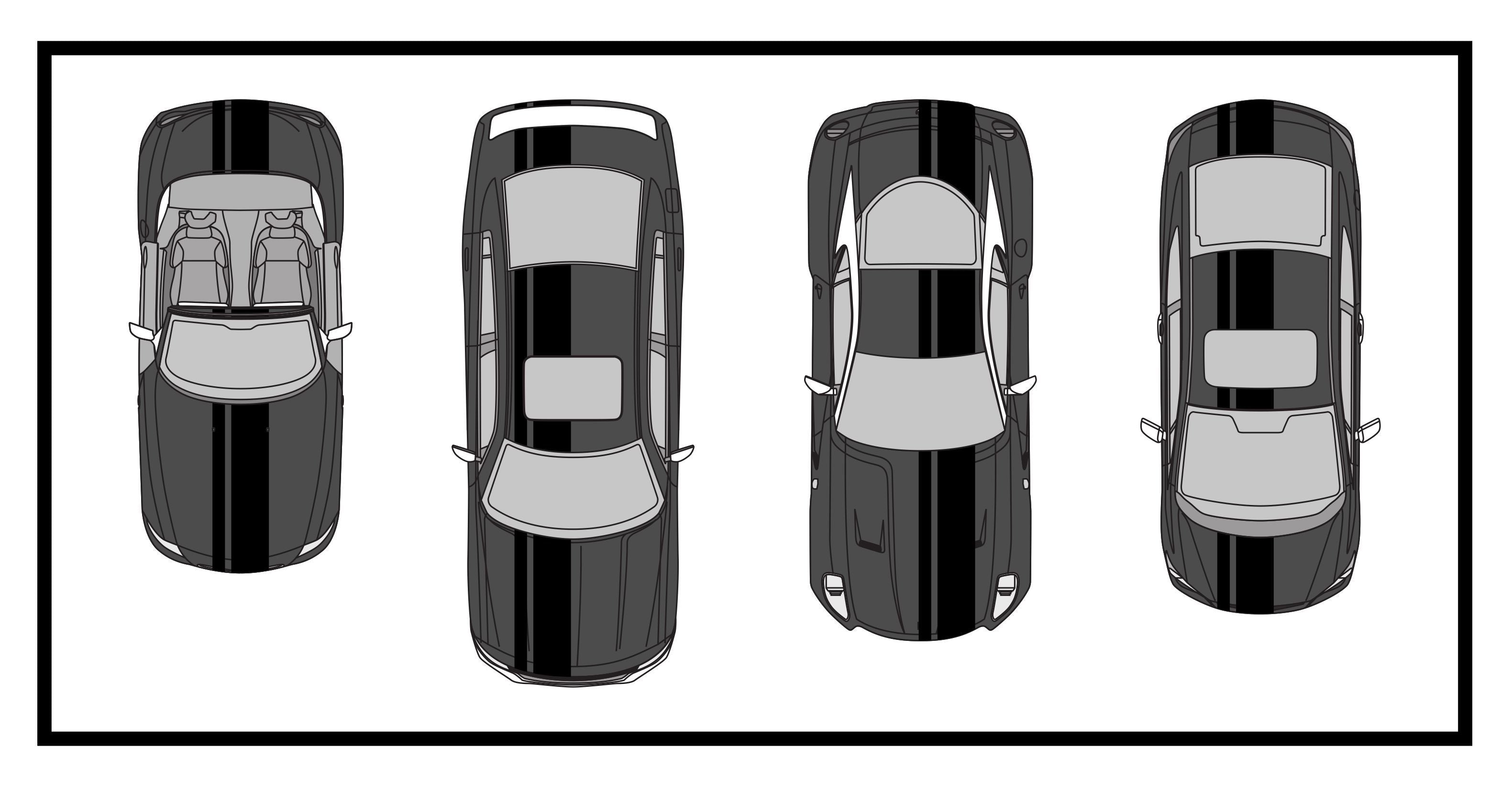 Dual Racing Stripes [3x] 4" , 2", 12" x 74" - Vinyl Decals - Fits All Vehicles Fusion Decals