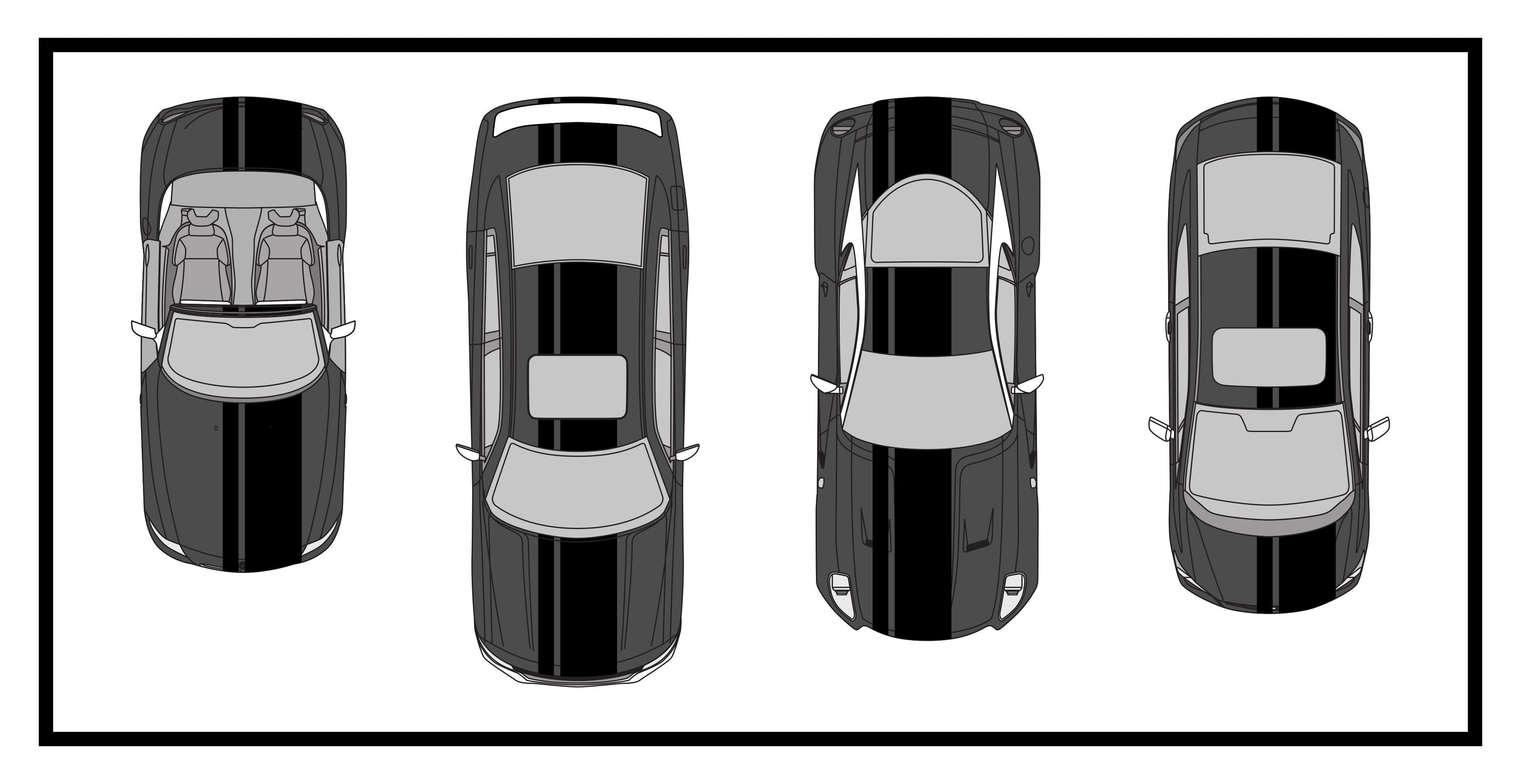 Dual Racing Stripes [3x] 5" , 2", 18" x 74" - Vinyl Decals - Fits All Vehicles Fusion Decals