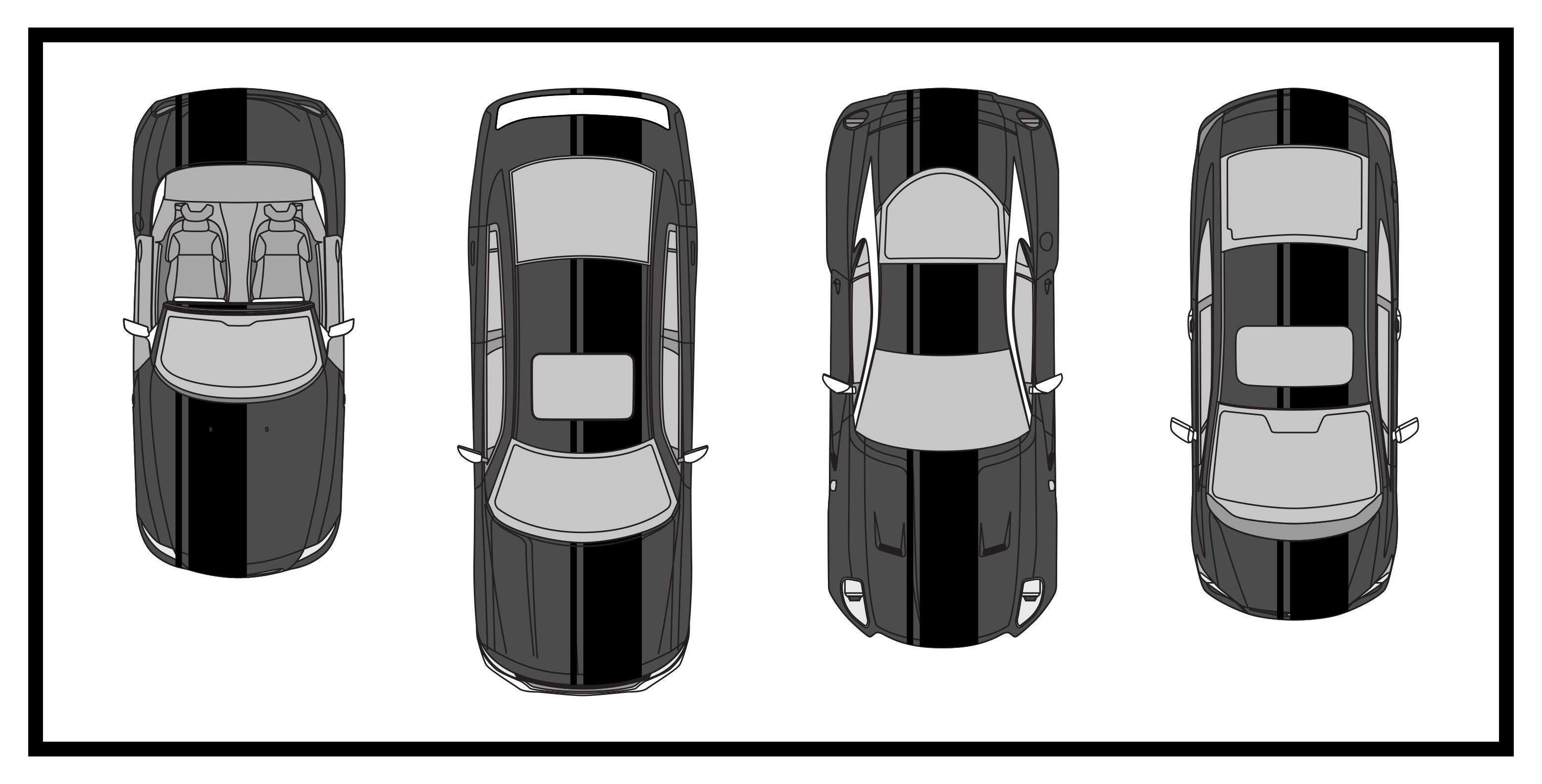 Dual Racing Stripes [3x] 3" , 2", 18" x 74" - Vinyl Decals - Fits All Vehicles Fusion Decals