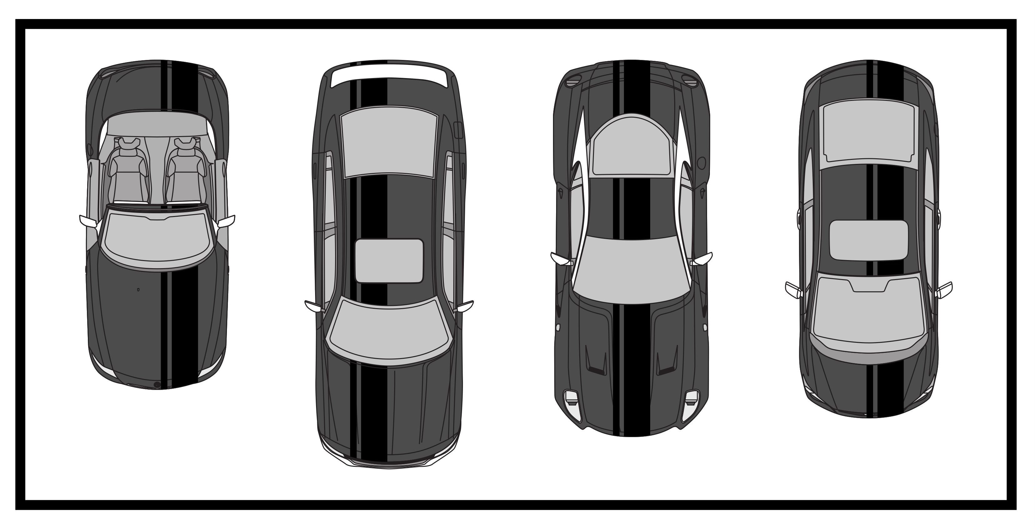Dual Racing Stripes [3x] 3" , 2", 12" x 74" - Vinyl Decals - Fits All Vehicles Fusion Decals