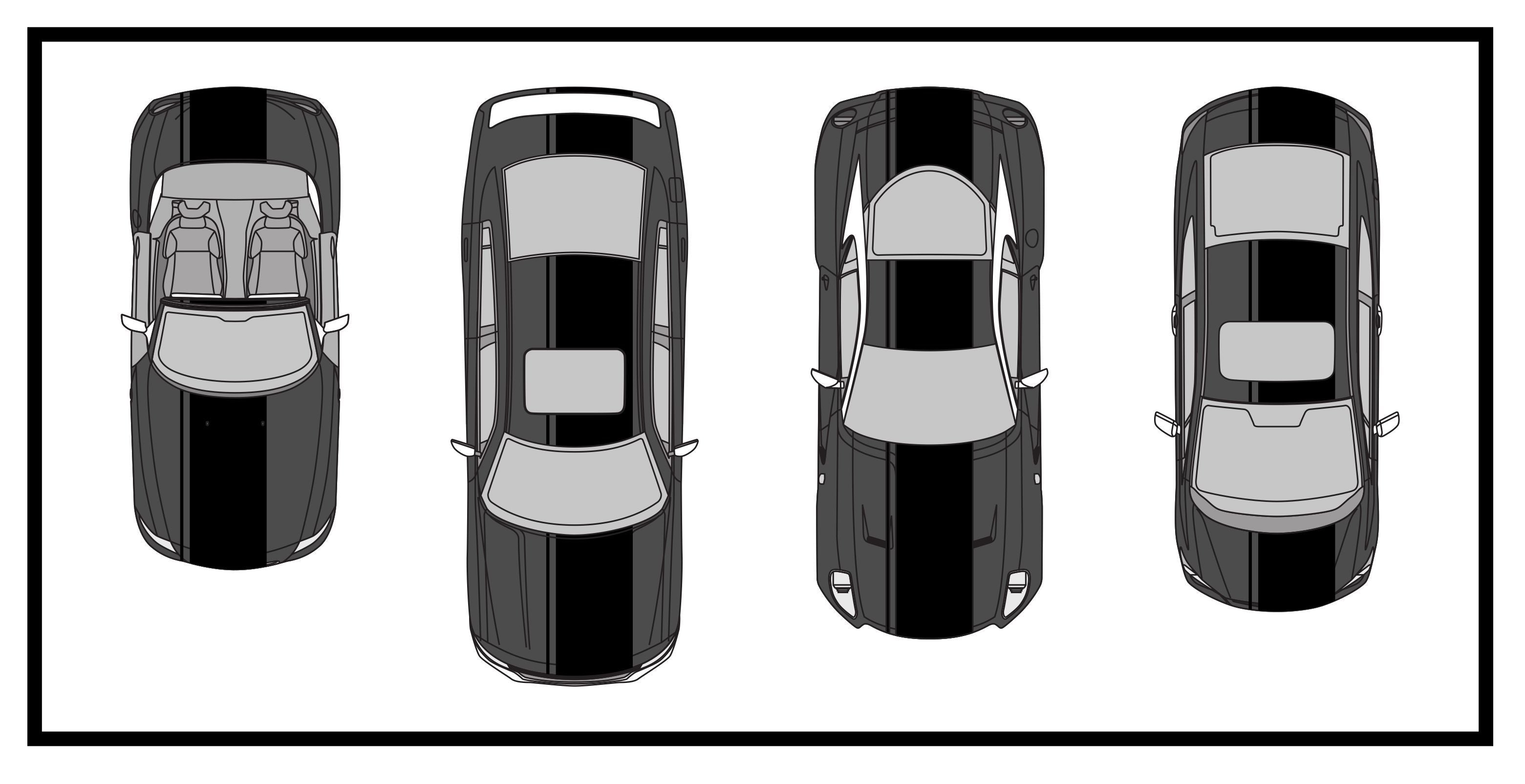 Dual Racing Stripes [3x] 1" , 2", 24" x 74" - Vinyl Decals - Fits All Vehicles Fusion Decals
