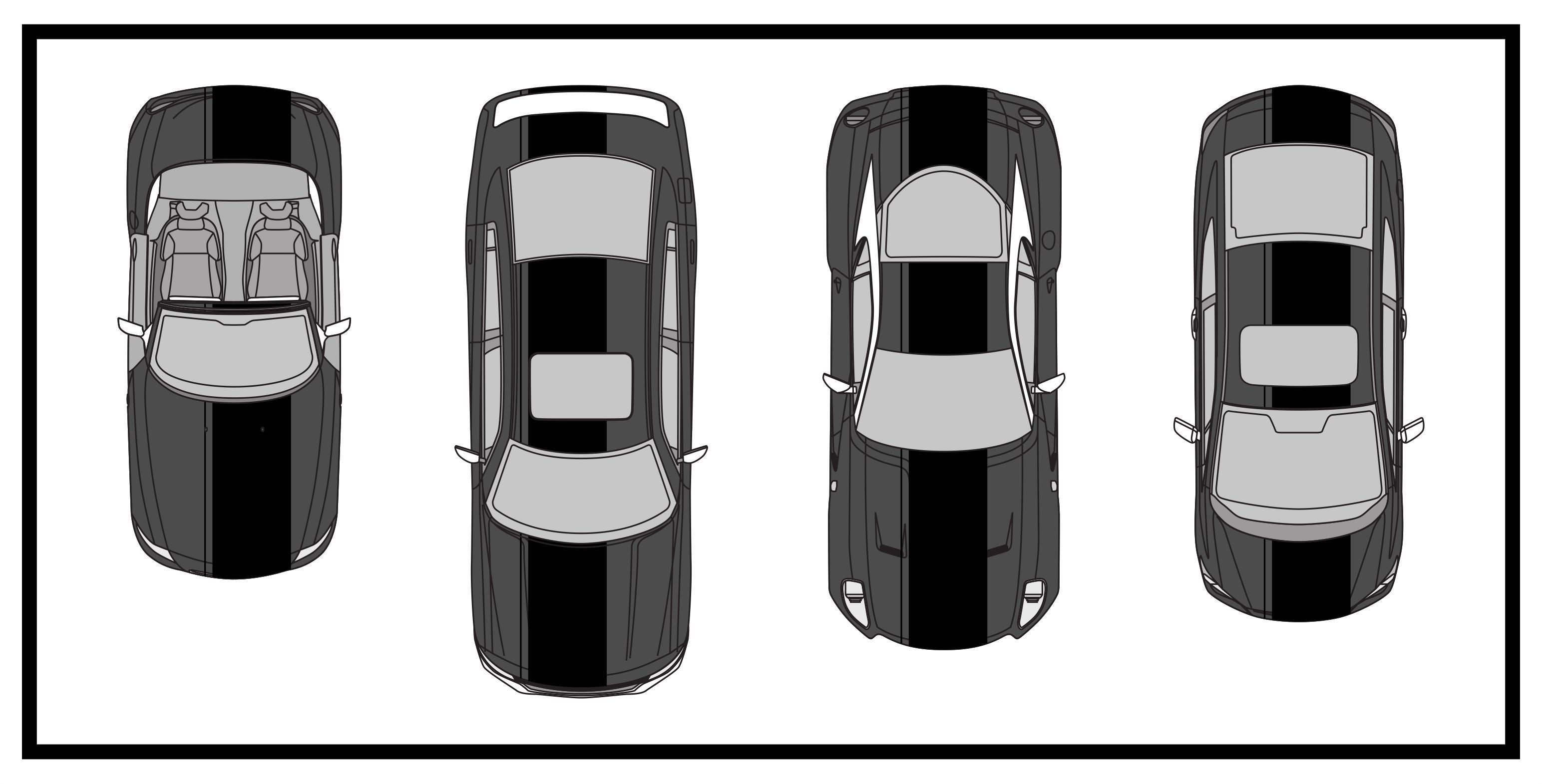 Dual Racing Stripes [3x] .50" , 2", 24" x 74" - Vinyl Decals - Fits All Vehicles Fusion Decals