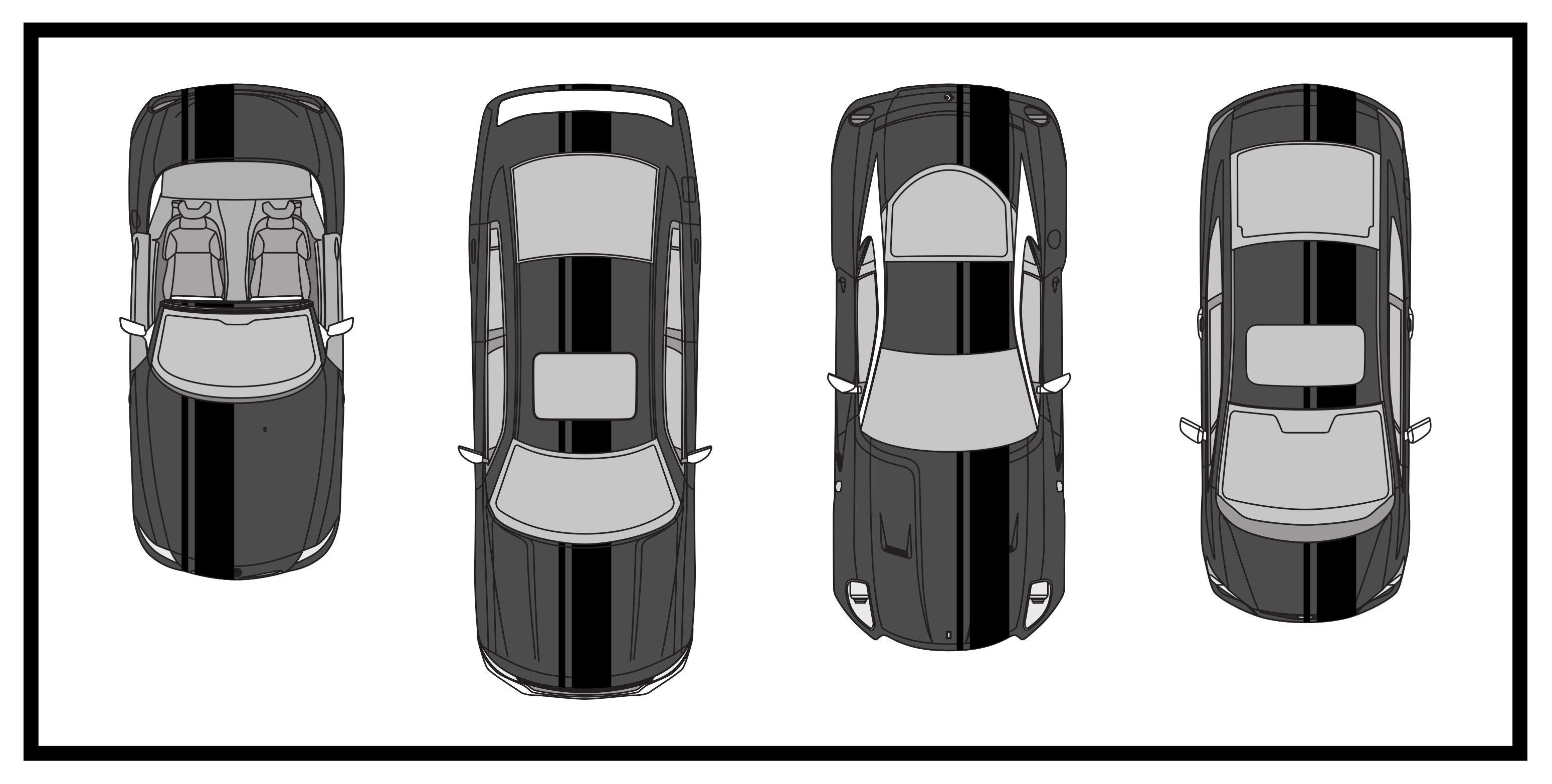 Dual Racing Stripes [3x] 2" , 2", 12" x 74" - Vinyl Decals - Fits All Vehicles Fusion Decals