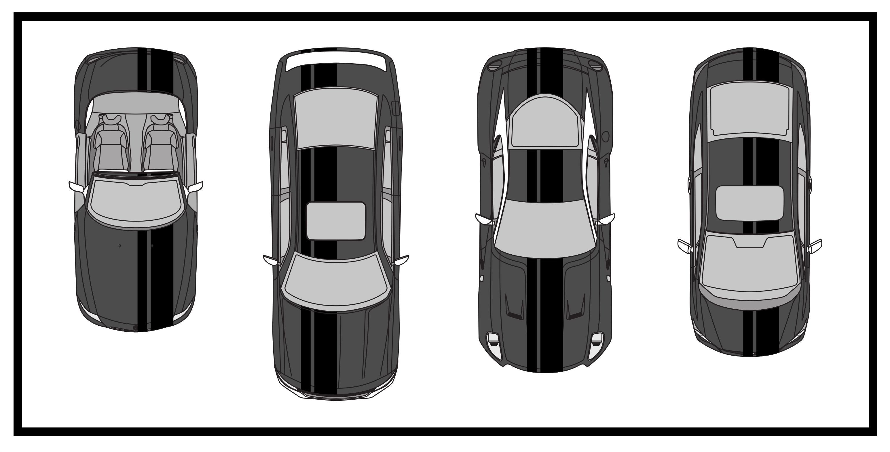 Dual Racing Stripes [3x] 5" , 2", 12" x 74" - Vinyl Decals - Fits All Vehicles Fusion Decals