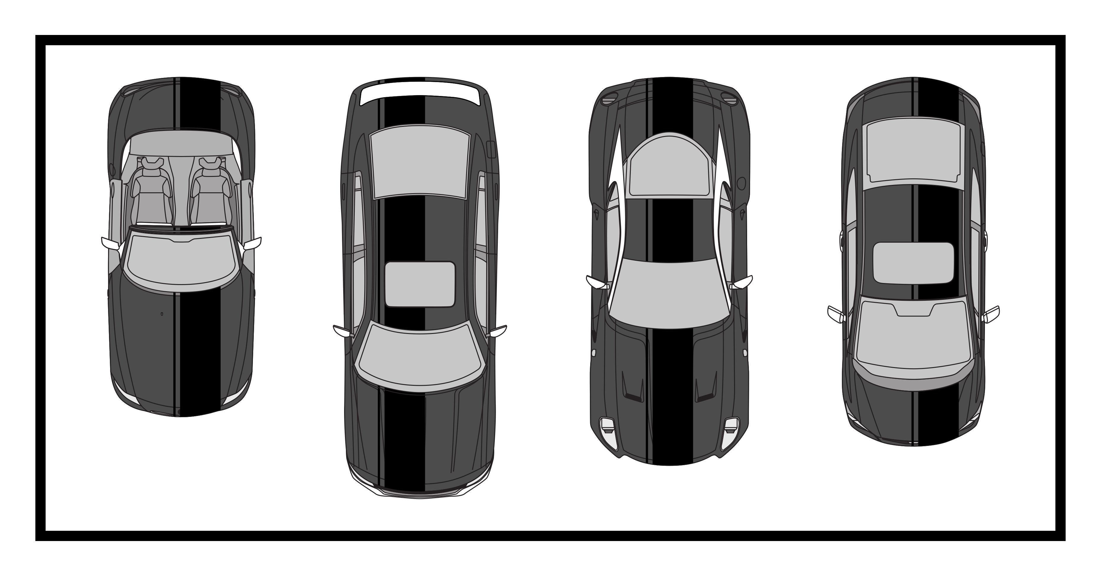 Dual Racing Stripes [3x] 1" , 2", 18" x 74" - Vinyl Decals - Fits All Vehicles Fusion Decals
