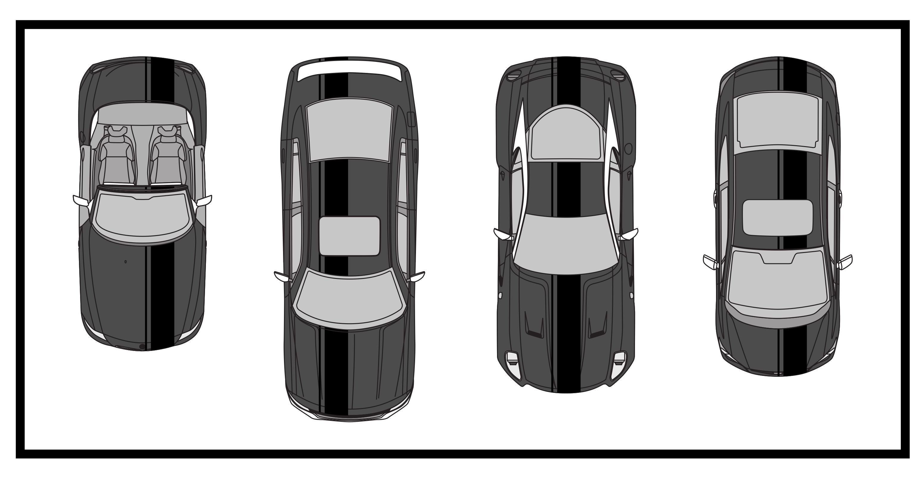 Dual Racing Stripes [3x] 1" , 2", 12" x 74" - Vinyl Decals - Fits All Vehicles Fusion Decals