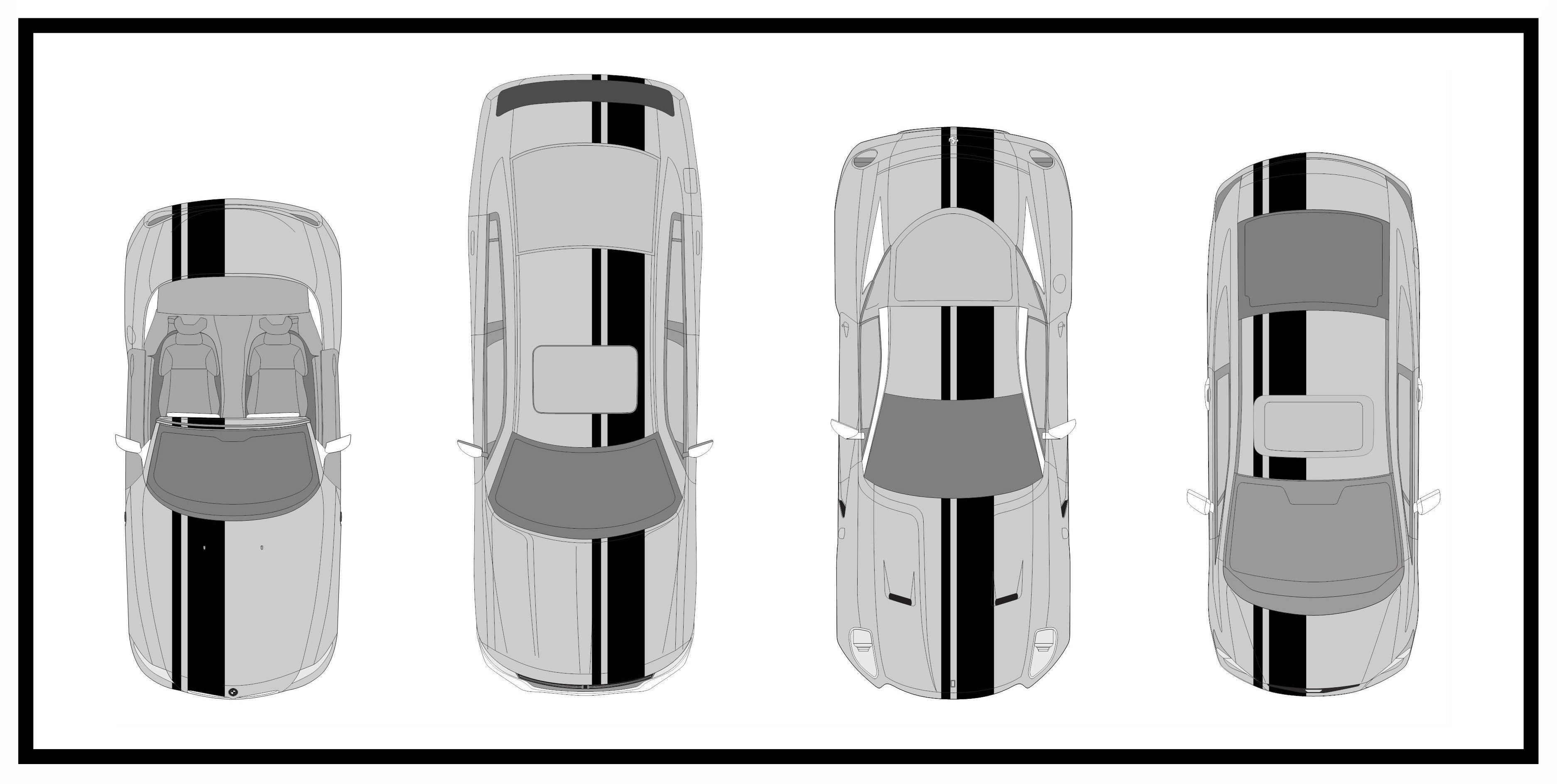 Dual Racing Stripes [3x] 3" , 2", 12" x 74" - Vinyl Decals - Fits All Vehicles Fusion Decals