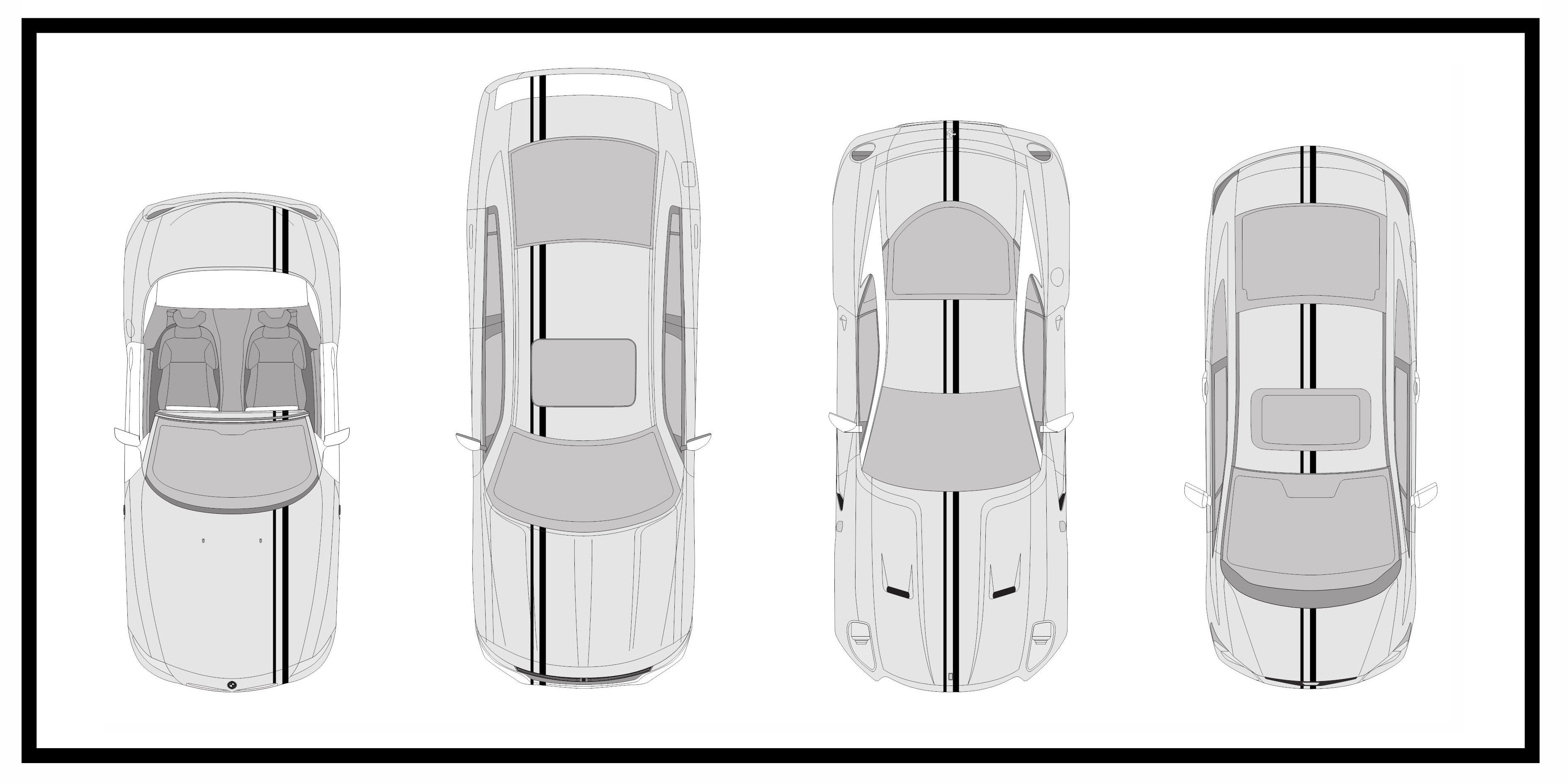 Dual Racing Stripes [3x] 1" , 2", 2" x 74" - Vinyl Decals - Fits All Vehicles Fusion Decals