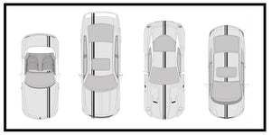 Dual Racing Stripes [3x] 1" , 2", 2" x 74" - Vinyl Decals - Fits All Vehicles Fusion Decals