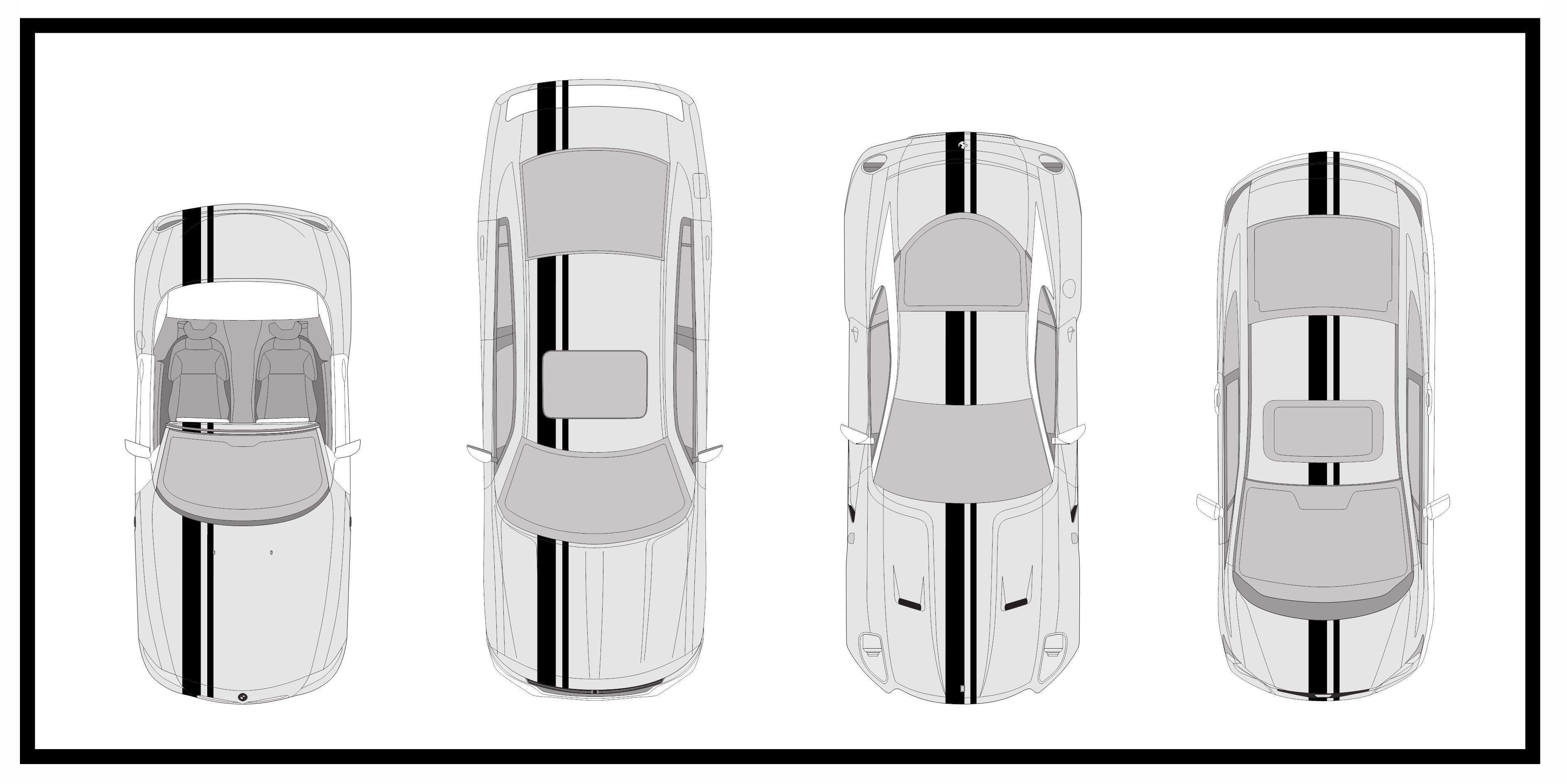 Dual Racing Stripes [3x] 6" , 2", 2" x 74" - Vinyl Decals - Fits All Vehicles Fusion Decals