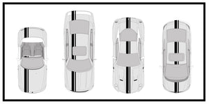 Dual Racing Stripes [3x] 6" , 2", 2" x 74" - Vinyl Decals - Fits All Vehicles Fusion Decals
